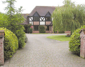 View of a long driveway leading to a home
